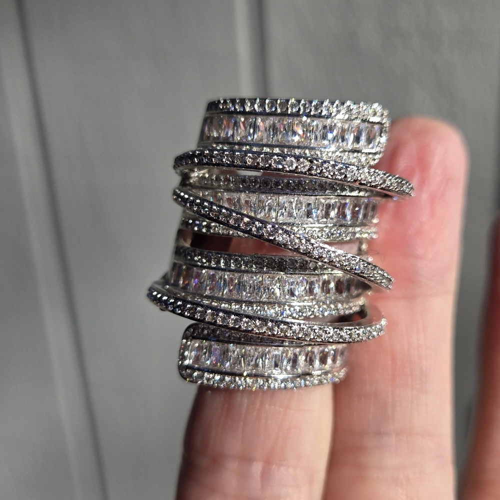 Sterling S925 silver Zircon & Topaz finger cuff sz10 - Picture 3 of 13